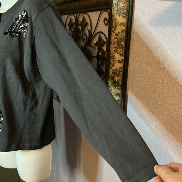 VTG BROWNSTONE STUDIO GREY WOOl BLEND SEQUINS/BEADED BUTTON CARDIGAN Sz M - Picture 6 of 8